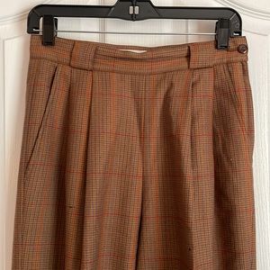 Vintage 80s Women’s Brown Plaid Relaxed-fit Wool Menswear Trousers